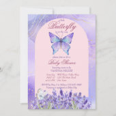 Kleine Schmetterling lila Lavendel Babydusche Einladung (Vorderseite)