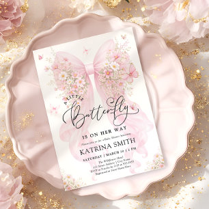 Kleine Schmetterling Rosa Schleife Mädchen Baby Sh Einladung