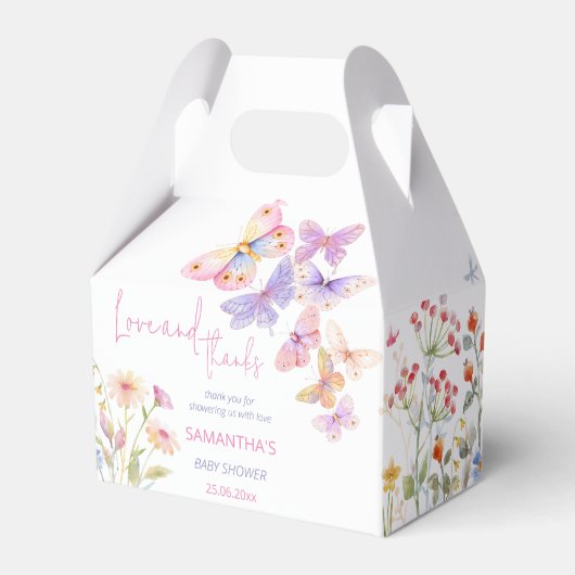 Kleine Schmetterling-Wildblumen Babydusche in Geschenkschachtel (Vorderseite)