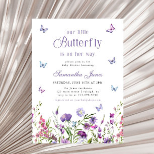 Kleine Schmetterling Wildblumen Lila Babyparty Einladung