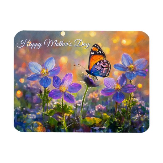 Kleine Schmetterlinge auf Wildblumen Muttertag Magnet (Horizontal)