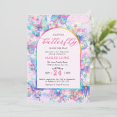 Kleine Schmetterlinge ist unterwegs mit rosa Babyd Einladung (Stehend Vorderseite)