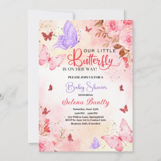 Kleine Schmetterlingsdusche Girl Einladung (Vorderseite)