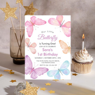 Kleine Schmetterlingsmädchen "1. Geburtstag" Einladung