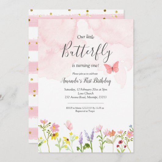 Kleine Schmetterlingsmädchen - Einladung zum Gebur (Vorne/Hinten)