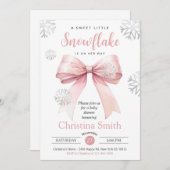Kleine Schneeflocke auf dem Weg Pink Bow Baby Dusc Einladung (Vorne/Hinten)