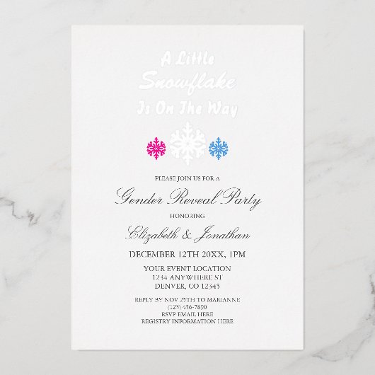 Kleine Schneeflocke auf dem Weg zur Aufdeckung des Folieneinladung (Vorderseite)