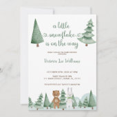 Kleine Schneeflocke Forest Animal Winter Baby Dusc Einladung (Vorderseite)
