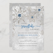 Kleine Schneeflocke ist On Way Boy Baby Dusche Einladung (Vorne/Hinten)