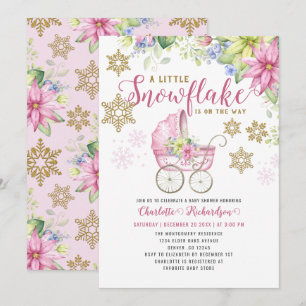 Kleine Schneeflocke Rosa Floral Kinderwagen Baby S Einladung