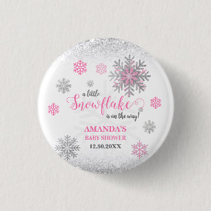 Kleine Schneeflocke Rosa Silber Glitzernde Babypar Button