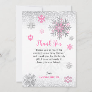 Kleine Schneeflocke Rosa Silber Glitzernde Babypar Dankeskarte