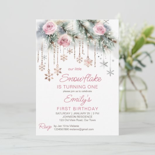 Kleine Schneeflocke WinterGeburtstagsparty Einladung (Stehend Vorderseite)