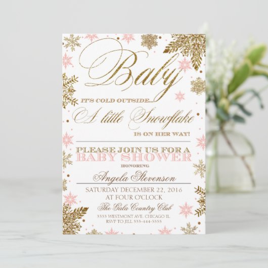 Kleine Schneeflocken-Babydusche im Winter Einladung (Stehend Vorderseite)