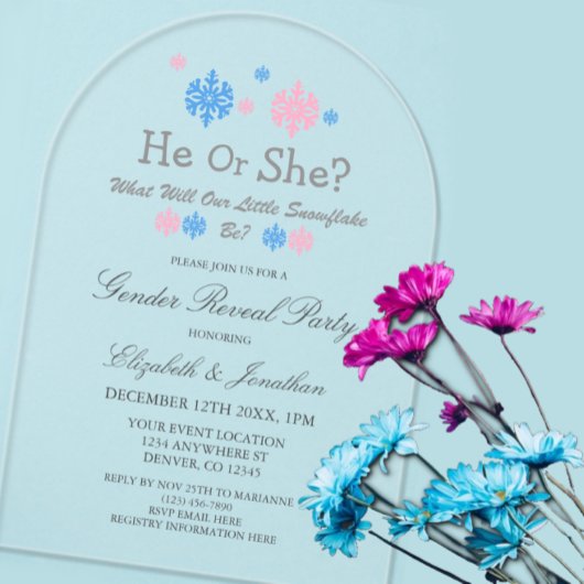Kleine Schneeflocken-Winter-Geschlechtsoffenbarung Acryleinladungen