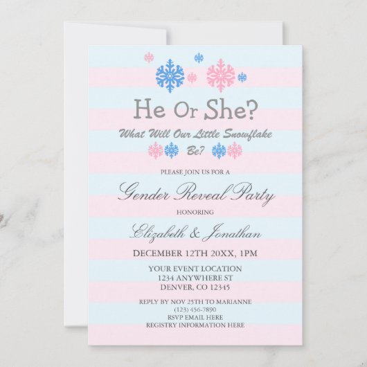 Kleine Schneeflocken-Winter-Geschlechtsoffenbarung Einladung (Vorderseite)
