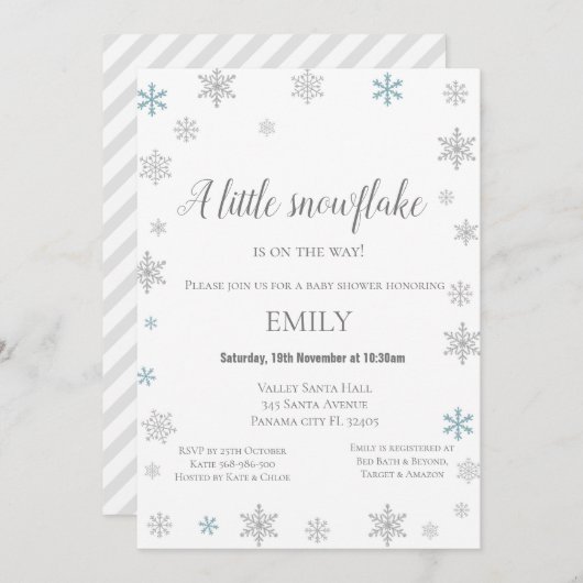 Kleine Schneeflocken Wintereinladung - Kinderdusch Einladung (Vorne/Hinten)