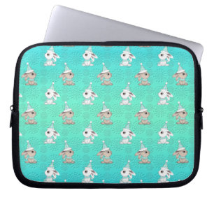Kleine Schneehäschen in Hüten und Schals Muster Laptopschutzhülle