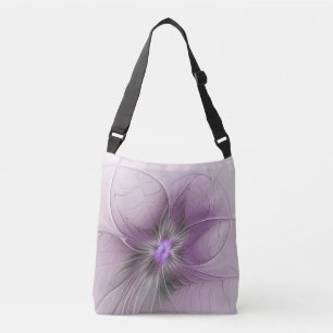 Kleine Schönheit Moderne Mauve Graue Fractal-Blume Tragetaschen Mit Langen Trägern