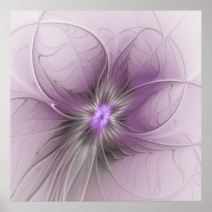 Kleine Schönheit Moderne Mauve Graue Fraktal-Kunst Poster