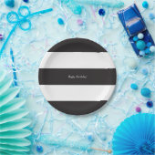 Kleine schwarz-weiß gestreifte Papierplatte Pappteller (Party)