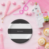 Kleine schwarz-weiß gestreifte Papierplatte Pappteller (Party)