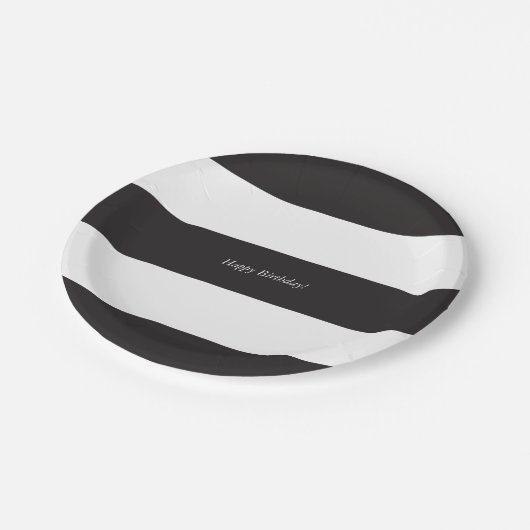 Kleine schwarz-weiß gestreifte Papierplatte Pappteller (Schrägansicht)