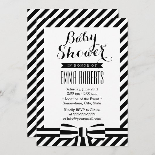 Kleine schwarz-weiße Streifen Babydusche Einladung (Vorne/Hinten)