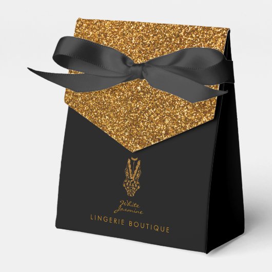 Kleine Schwarze Gefälligkeitsbox mit Gold-Glitzer- Geschenkschachtel (Vorderseite)