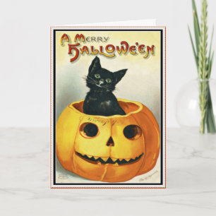 Kleine schwarze Halloween-Grüße mit Kürbislaterne Karte