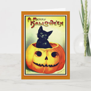 Kleine schwarze Halloween-Grüßkarte mit Kürbislate Karte