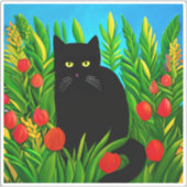 Kleine schwarze Katze in einem Tulip-Garten Aufkleber (Vorderseite)