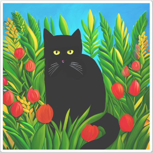 Kleine schwarze Katze in einem Tulip-Garten Aufkleber (Vorderseite)