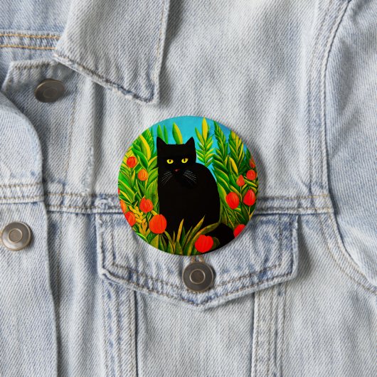 Kleine schwarze Katze in einem Tulip-Garten Button (Beispiel)