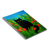 Kleine schwarze Katze in einem Tulip-Garten Notizblock (Rechte Seite)