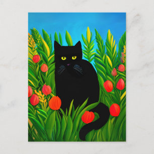 Kleine schwarze Katze in einem Tulip-Garten Postkarte