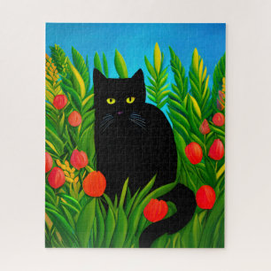 Kleine schwarze Katze in einem Tulip-Garten Puzzle