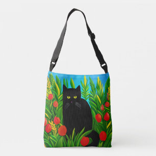 Kleine schwarze Katze in einem Tulip-Garten Tragetaschen Mit Langen Trägern