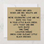 Kleine schwarze Kleiderkarte: Unterschwellige Eleg Einladung (Rückseite)