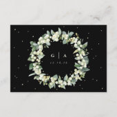 Kleine schwarze Snowberry+Eukalyptus Hochzeitdetai Begleitkarte (Rückseite)
