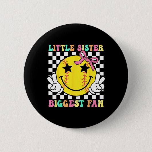Kleine Schwester größter Fan Retro Softll Schweste Button (Vorderseite)