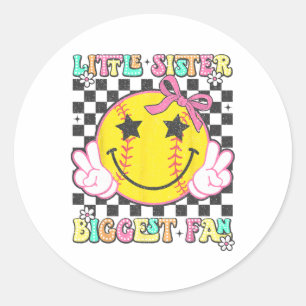 Kleine Schwester größter Fan Retro Softll Schweste Runder Aufkleber