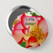 Kleine Schwester! Knöpfe Rose Blume Rosa Weiß Button (Vorne & Hinten)