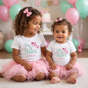 Kleine Schwester Pinke Aquarell-Herzen Benutzerdef Baby Strampler