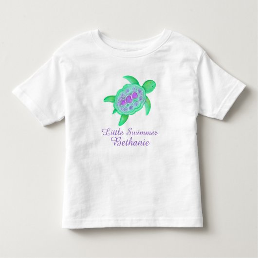 Kleine Schwimmermädchen, grüner lila SchildkrötenT Kleinkind T-shirt (Vorderseite)