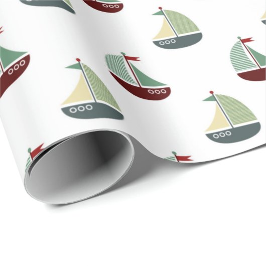 Kleine Segelboote auf Weiß Geschenkpapier (Rolleneckpunkt)