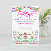 Kleine Senorita Fiesta Babydusche mexikanische Flo Einladung (Stehend Vorderseite)