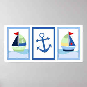 Kleine Skipper-Segelboot Set mit 3 Kunst-Drucken Poster