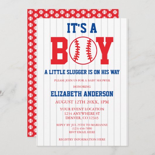 Kleine Slugger Baseball Babydusche Einladung (Vorne/Hinten)