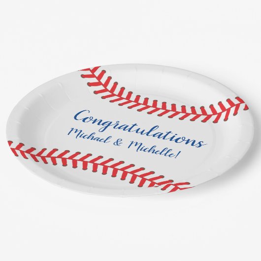 Kleine Slugger Baseball Babydusche Pappteller (Schrägansicht)